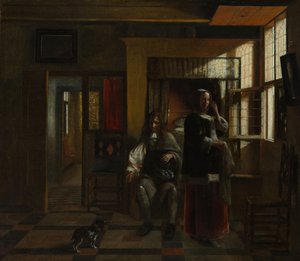若いカップルとのインテリア、おそらくおよそ。 1662-65。 作： Pieter de Hooch