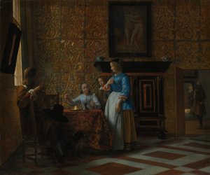 エレガントな環境での余暇、カリフォルニア州。 1663-65。 作： Pieter de Hooch