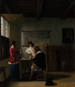 訪問、c.1657（木の油） 作： Pieter de Hooch