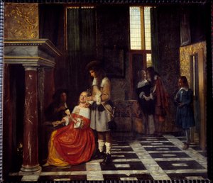 カードプレイヤーたち。ペーター・ホーホー（1629-1681）の絵画 Ec.Flam.