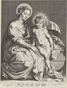 ゆりかごで幼子キリストを抱くマリア 作： Pieter de Jode (I)