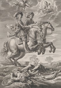 プレート 10: 馬に乗ったハンガリー国王とフェルディナンド、ギリエルムス ベカヌスの「Sere...」より、1636 年。 作： Pieter de Jode II