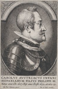 オーストリアのチャールズ、スペインのインファンテの肖像、右側の横顔、約。 1650年。 作： Pieter de Jode II
