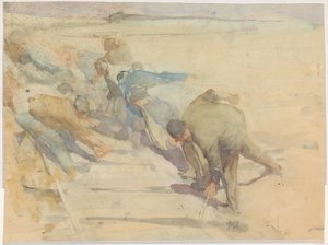 レールを解体する労働者 作： Pieter de Josselin