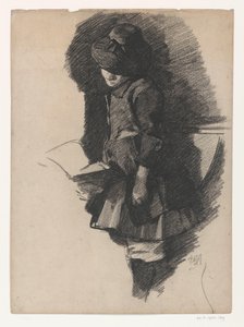 本を見て帽子をかぶった立っている女の子 作： Pieter de Josselin