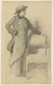 帽子とマントで立っている女性 作： Pieter de Josselin
