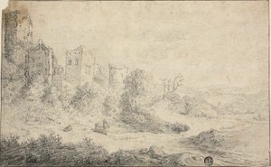 廃城と三人の人物のいる風景 作： Pieter de Molijn