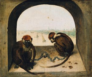 2つの鎖でつながれた猿 作： Pieter Bruegel the Elder