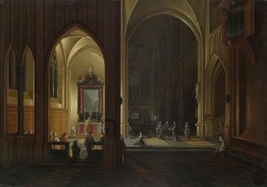 教会での夜の礼拝、1649 作： Pieter the Elder Neeffs