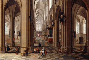 タウンフォークとピグリムのあるゴシック様式の大聖堂の内部、1647年 作： Pieter the Elder Neeffs