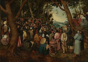 群衆に説教する聖ヨハネ（パネルに油彩） 作： Pieter the Younger (after) Brueghel
