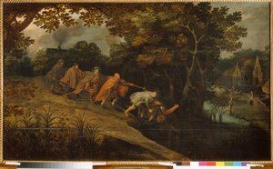 盲人を導く盲人。 ピーター・ブリューゲルの絵は、若い（またはピエール・ブリューゲルまたはピーター・ブリューゲルまたはブリューゲル）（1564-1638年頃）、木に油を塗ったと言った。 フランダースのプリミティブ アート 作： Pieter the Younger Brueghel