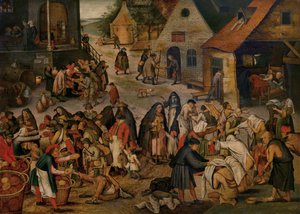 Works of Mercy (パネルに油彩) 作： Pieter the Younger Brueghel