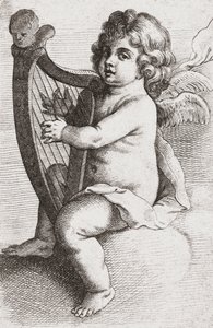 ハープを奏でる子供の天使。 作： Pieter van Avont