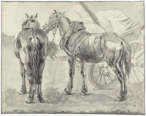 カートで 2 つの馬具の馬 作： Pieter van Bloemen