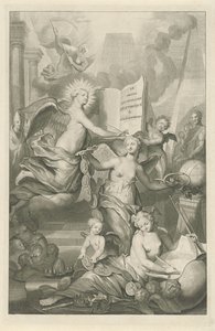 名声、永遠、そして執筆 ルイ・モレリのタイトルページ、Le grand dictionaire historique、1731 作： Pieter van Gunst