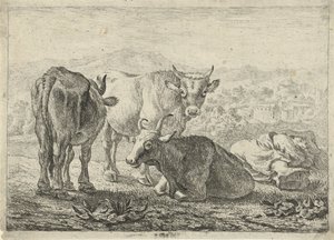 ドイツ語：Drei Rinder und ein schlafender Hirte
フランス語：Les boeufs
3頭の牛と眠る羊飼い