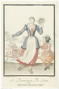 花束を持つ若い女性 ル・プランタン / 春 (オブジェクトのタイトル) 四季 (シリーズタイトル) 作： Pieter van den Berge