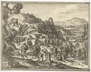 神はヤコブを祝福し、彼をイスラエルと呼ぶ 聖書の画像と場面（シリーズタイトル） 作： Pieter van der Borcht (I)