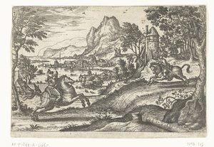 二人の騎手のいる風景。 作： Pieter van der Borcht (I)