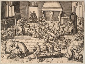 学校の部屋。 教室で教えられ育てられるサル 作： Pieter van der Borcht