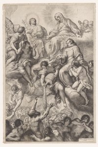 パドヴァのマリア、ヨセフ、アントニウスが煉獄の霊魂のとりなしをする 作： Pietro Antonio de Pietri