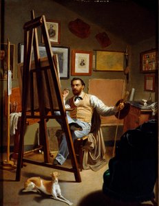 画家のアトリエ。ピエトロ・バラビーノ（1822-1869）の絵画 作： Pietro Barabino