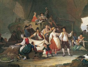 ピエトロ・ファブリス（1740-1792）作「海辺の朝食」、詳細 作： Pietro Fabris