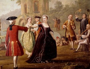 ナポリの高貴な踊りと宴の風景 公園の踊り子たち。ピエトロ・ファブリス（1763年から1776年に活動）の絵画。18世紀 ナポリ、サンマルティーノ国立博物館