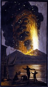 噴火するヴェスヴィオ火山。このガッシュはピエール・ファブリスが、ナポリの英国大使ウィリアム・ハミルトン卿の依頼を受けて制作したもので、Bibl.Braidense, Milan. 作： Pietro Fabris