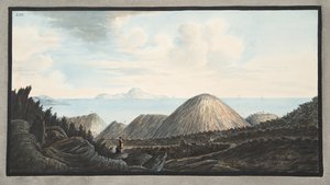 ウィリアムハミルト卿による「カンピフレグレイ：2つのシチリアの火山の観察」からの1760年のプレートXIIIの爆発によって発生した小さな山の現在の様子 作： Pietro Fabris