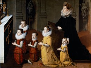 祈りを捧げる子供たちとキアラ・アルビニ・ペトロッツァーニの肖像（油彩・キャンバス 作： Pietro Facchetti