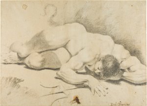 リクライニング男性ヌード、トライデント付き 作： Pietro Faccini