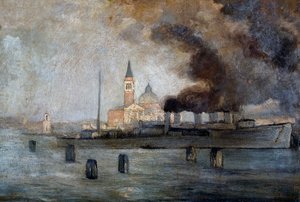ベニスの聖ユストゥス教会、ピエトロ・フラジアコモ作（1856-1922）、パネルに油彩、39x58cm 作： Pietro Fragiacomo