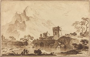 遠くの山々に対する要塞橋 作： Pietro Giacomo Palmieri
