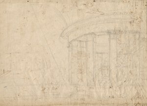 回廊に囲まれた丸い寺院の建築ファンタジー（裏面） 作： Pietro Gonzaga