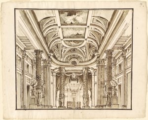 かご編み柱のある大広間の幻想 作： Pietro Gonzaga