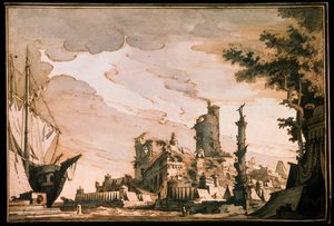 シーハーバー、1818年、演劇の舞台デザイン。 作： Pietro Gonzaga