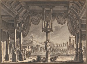夜の古代ローマの野営地の舞台デザイン (直訳) 作： Pietro Gonzaga