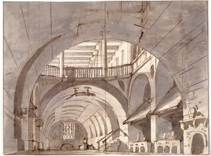 劇場劇の舞台デザイン、1800年代。 作： Pietro Gonzaga