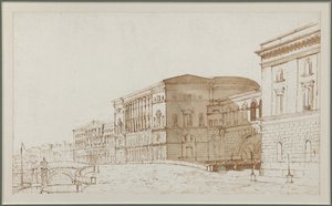 サンクトペテルブルクのエルミタージュ劇場 - ピエトロ・ディ・ゴッタルド・ゴンザガ（1751-1831）。紙にペン、筆、茶色の色 作： Pietro Gonzaga