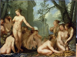 ダイアナとカリスト（ダイアナとカリスト）。 ギリシャ神話: ダイアナは妊娠中のニンフ ゼウスのカリストの妊娠を発見します。 ピエトロ リベリ (1614-1687) の絵画。 バロック芸術。 キャンバスに油彩。 エルミタージュ美術館 サンクトペテルブルク 作： Pietro Liberi