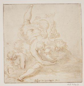 男を運ぶ二人の天使 作： Pietro Liberi
