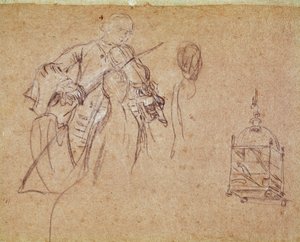 ヴァイオリン奏者 Pietro Longhi (1702-1785) によるドローイング Venice, Musee Correr 作： Pietro Longhi