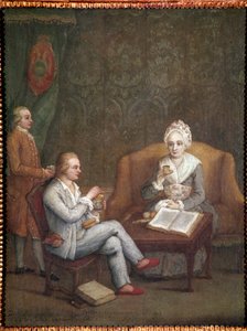 Adriana Giustinian and her son Gerolamo Ascanio taking hot chocolate (Adriana Giustinian Barbarigo and her son Gerolamo Ascanio taking a cup of chocolate) Painting by Pietro Longhi (1702-1785) 1779 approx Dim 58x45 cm Venice, Ca 