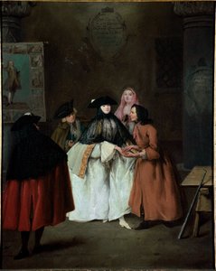 占い師（予言者） ピエトロ・ロンギ（1702-1785）による絵画 1752-1756 薄暗い 62x50 cm ヴェネツィア、カ・レッツォーニコ 作： Pietro Longhi