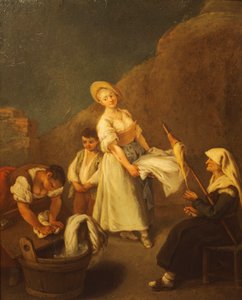 ピエトロ・ロンギ（1701-1785）作「洗濯婦」、パネルに油彩、61x50cm 作： Pietro Longhi