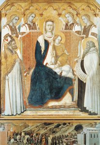 イタリア、シエナ、天使と聖人のいるマドンナ 作： Pietro Lorenzetti