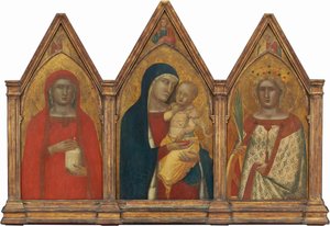 キリストを祝福するマドンナとチャイルド、そして聖マグダラのマリアと...、おそらく1340年. 作： Pietro Lorenzetti