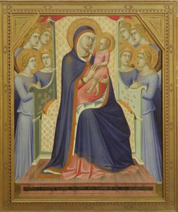 天使に即位した処女と子供、1340（パネル上のテンペラ） 作： Pietro Lorenzetti